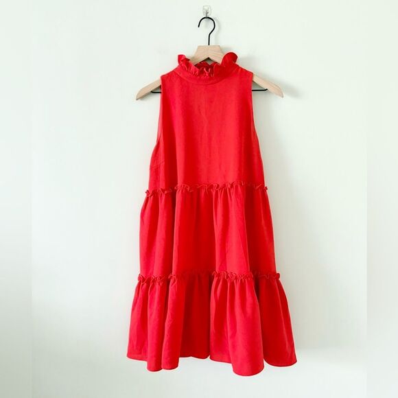 Elliatt Sonnet High Neck Swing Dress with Ruffle in Bright Red - Size M - Picture 2 of 7